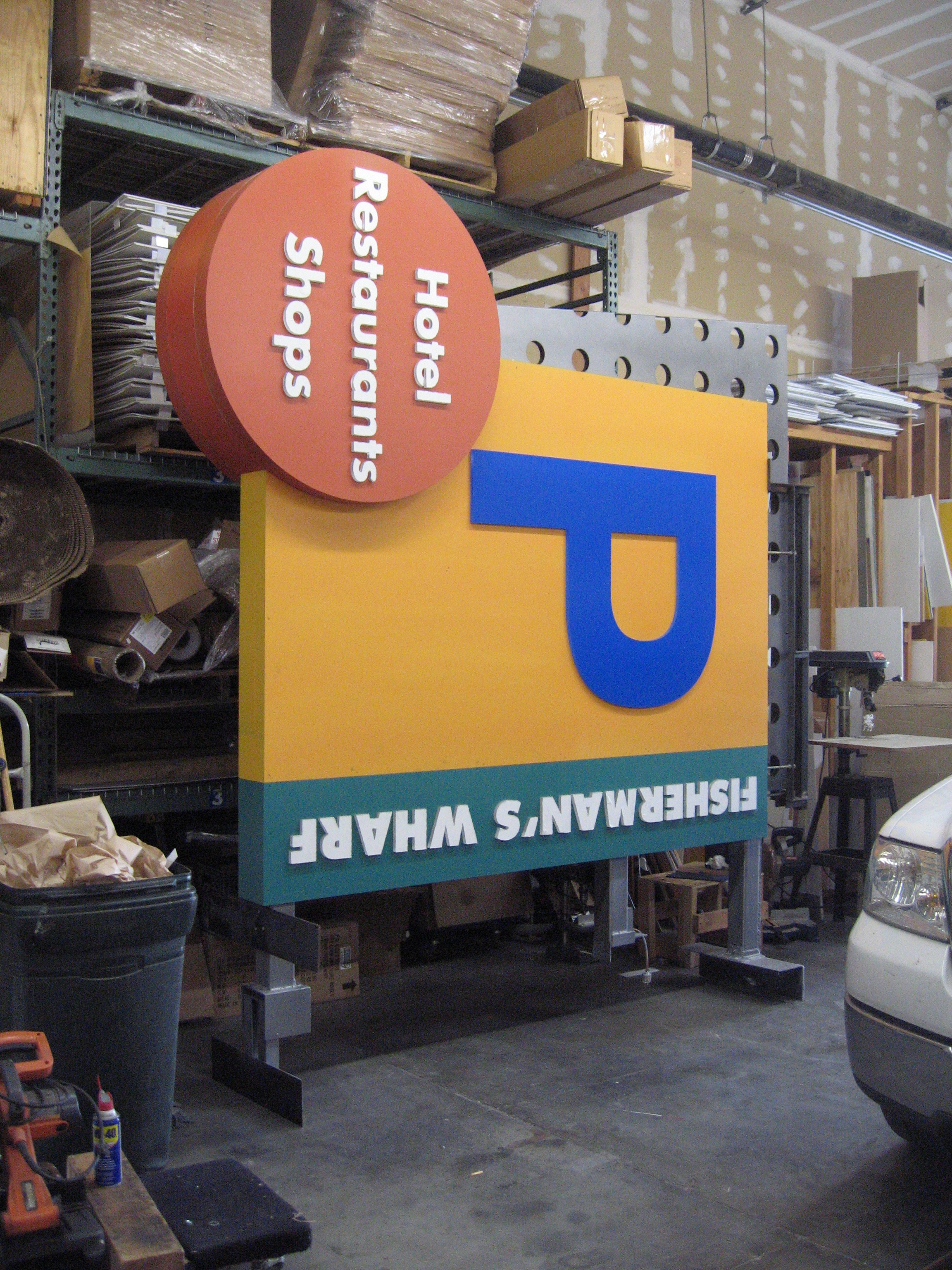 Fisherman's Wharf dimensional letters under fabrication in the shop