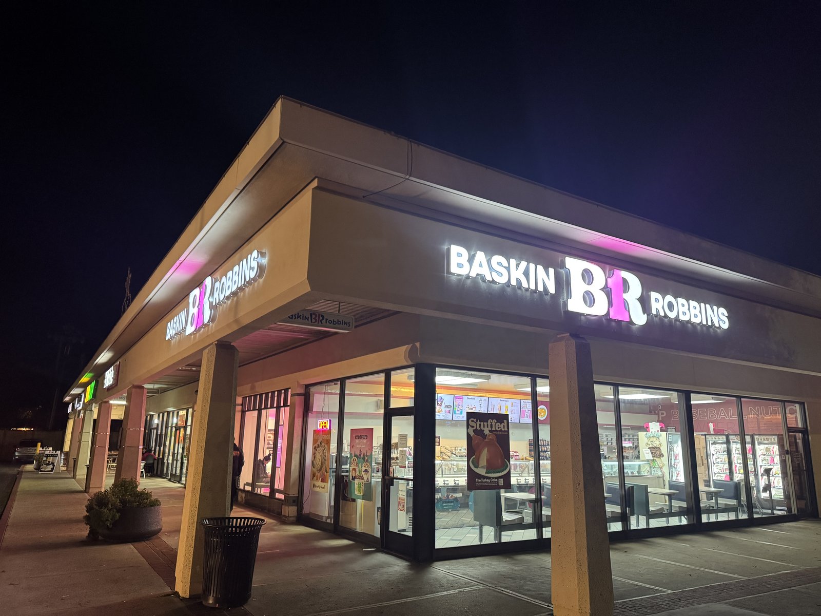 Baskin-Robbins San Jose Almaden storefront sign at night