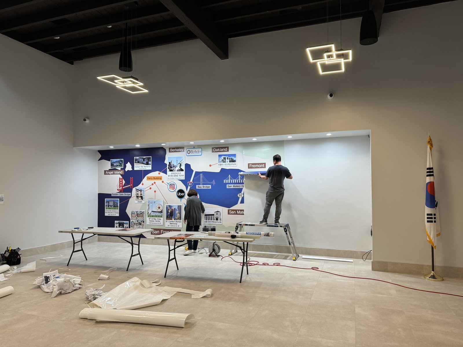 Bay Area map wall graphic being installed