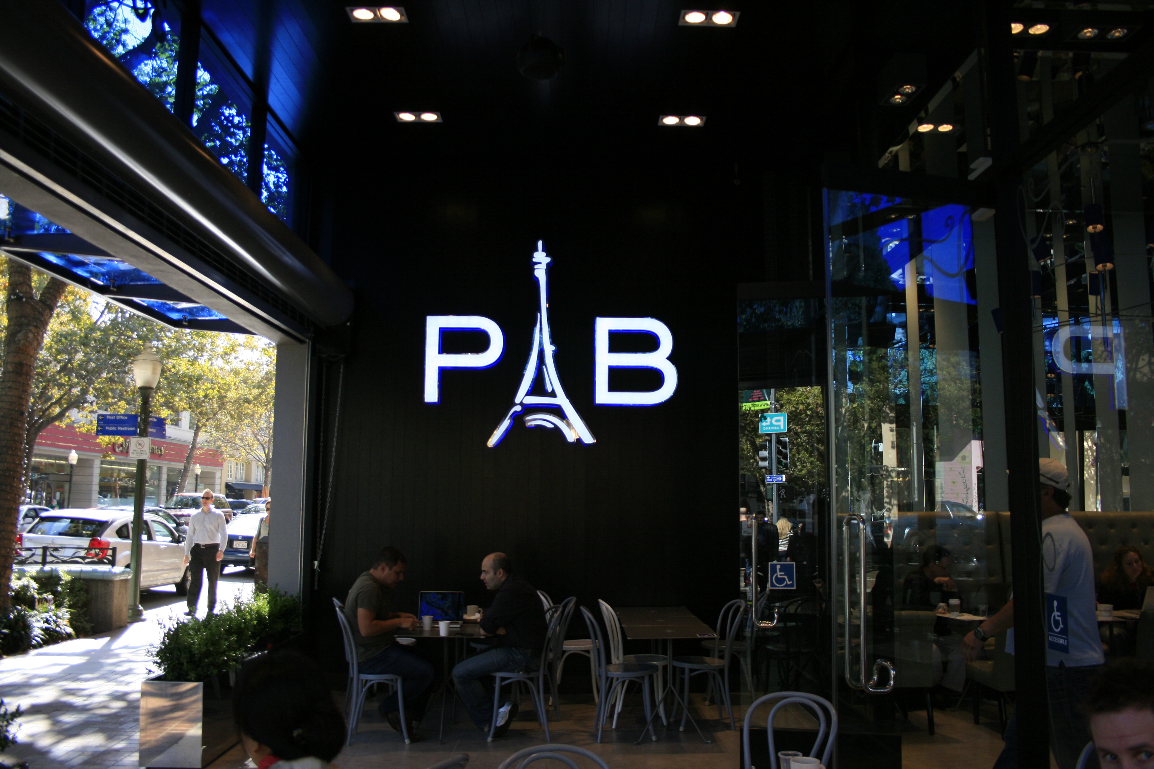 PAB Eiffel Tower backlit logo on interior wall