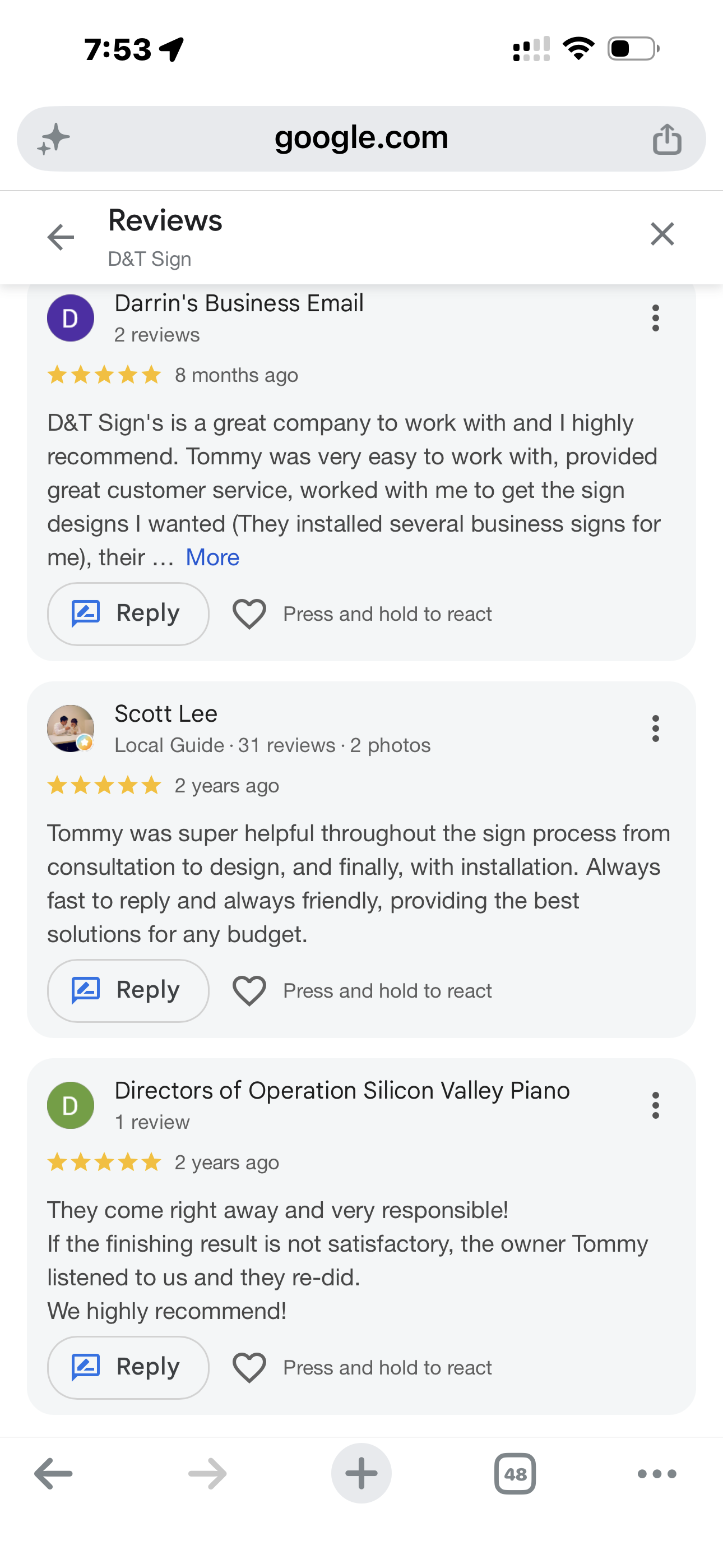 Google reviews