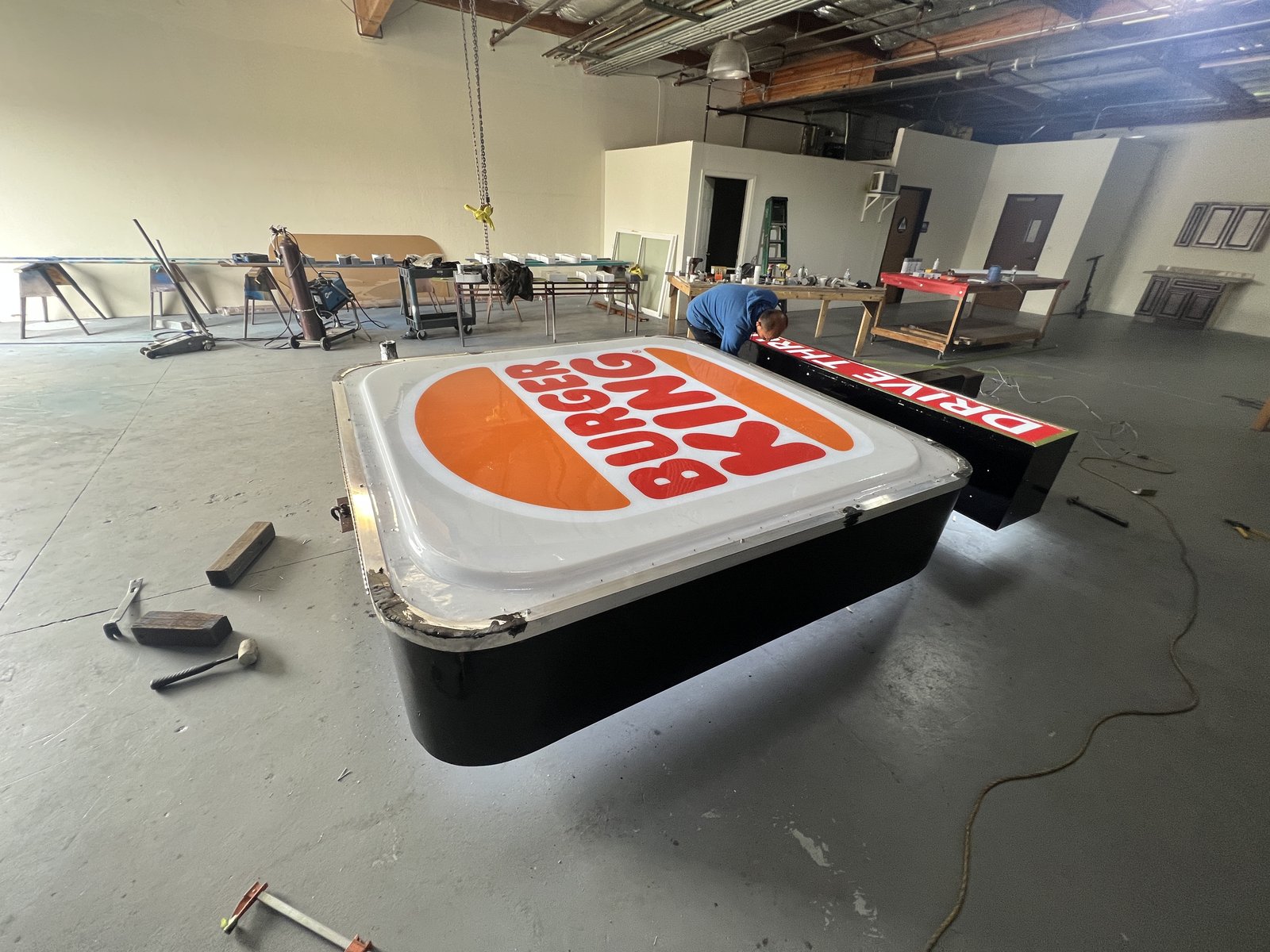 Burger King cabinet sign under fabrication in the shop
